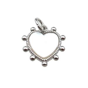 copper Heart pendant pave shell, platinum plated, approx 14mm