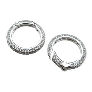 copper Carabiner Clasp pave zircon, platinum plated, approx 18.5mm