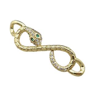copper Snake connector pave zircon, gold plated, approx 10-35mm
