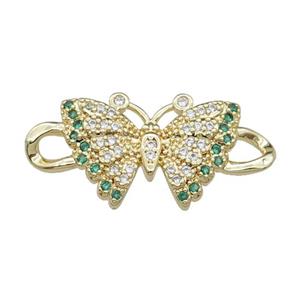 copper Butterfly connector pave zircon, gold plated, approx 14-30mm