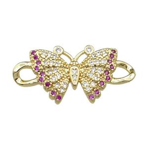 copper Butterfly connector pave zircon, gold plated, approx 14-30mm