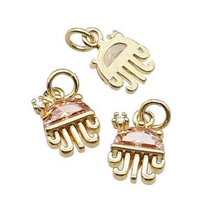 copper Octopus pendant pave champagne zircon, gold plated, approx 10mm