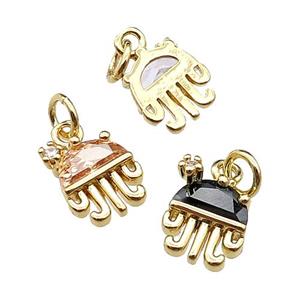 copper Octopus pendant pave zircon, mixed, gold plated, approx 10mm