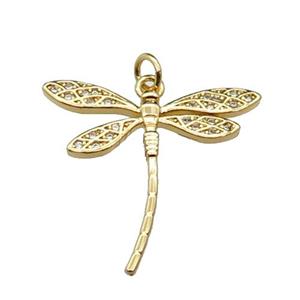 copper dragonfly pendant pave zircon, gold plated, approx 17-24mm