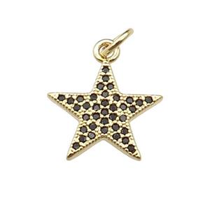 copper star pendant pave black zircon, gold plated, approx 14mm