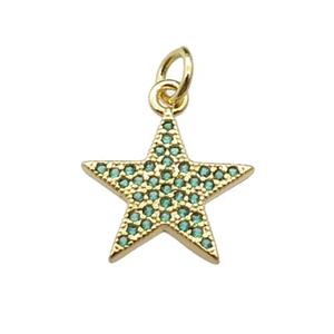 copper star pendant pave green zircon, gold plated, approx 14mm