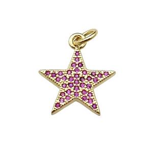 copper star pendant pave hotpink zircon, gold plated, approx 14mm