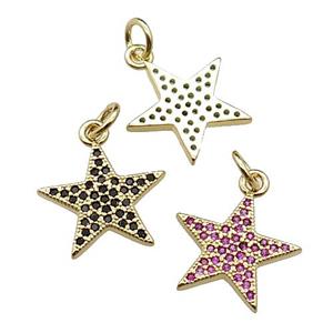 copper star pendant pave zircon,mixed, gold plated, approx 14mm
