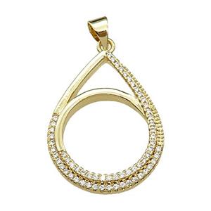 copper teardrop pendant pave zircon, gold plated, approx 20-26mm