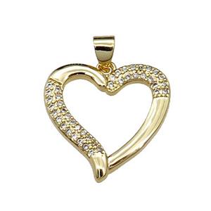 copper heart pendant pave zircon, gold plated, approx 20mm