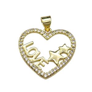 copper Heart pendant pave zircon, LOVE, gold plated, approx 21mm