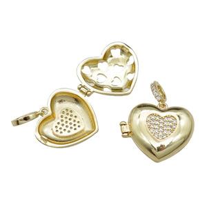 copper Heart wishbox pendant pave zircon, gold plated, approx 20mm