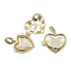 copper Heart wishbox pendant pave zircon, butterfly, gold plated, approx 20mm