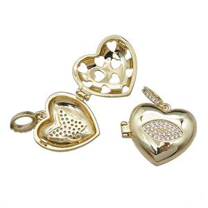 copper Heart wishbox pendant pave zircon, eye, gold plated, approx 20mm