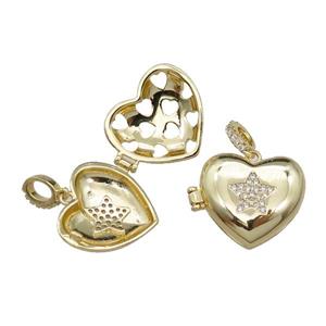 copper Heart wishbox pendant pave zircon, star, gold plated, approx 20mm