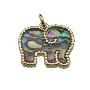 copper Elephant pendant pave abalone shell, gold plated, approx 14-18mm
