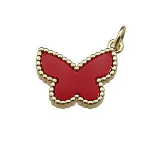copper Butterfly pendant pave red stone, gold plated, approx 12.5-16mm