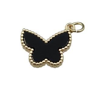 copper Butterfly pendant pave black stone, gold plated, approx 12.5-16mm