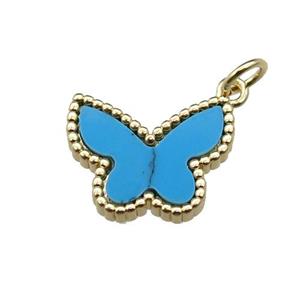 copper Butterfly pendant pave Turquoise, gold plated, approx 12.5-16mm