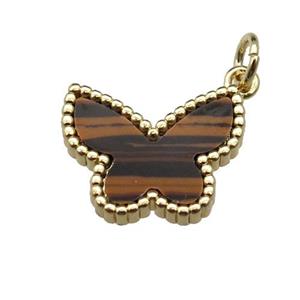 copper Butterfly pendant pave tiger eye, gold plated, approx 12.5-16mm