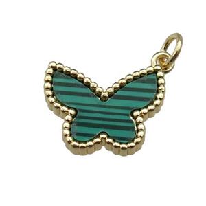 copper Butterfly pendant pave malachite, gold plated, approx 12.5-16mm