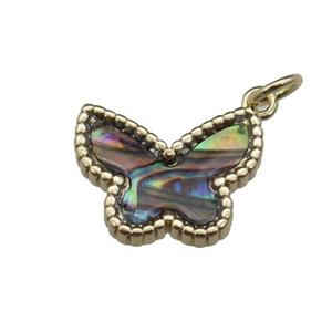 copper Butterfly pendant pave abalone shell, gold plated, approx 12.5-16mm