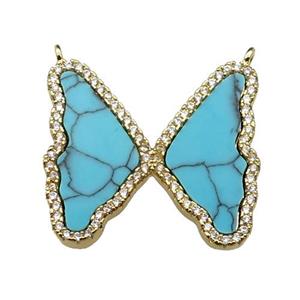 copper Butterfly pendant pave turquoise, zircon, 2loops, gold plated, approx 24-26mm