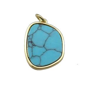 copper pendant pave turquoise, gold plated, approx 16-20mm