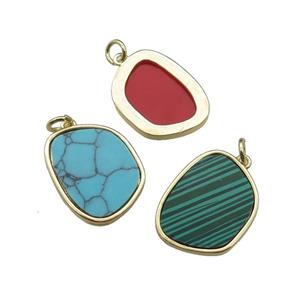 mix copper pendant pave stone, gold plated, approx 16-20mm