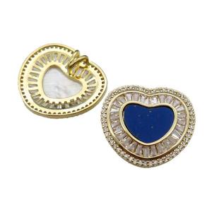 copper heart pendant pave lapis zircon, gold plated, approx 22-24mm