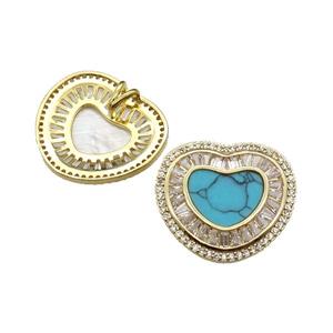 copper heart pendant pave turquoise zircon, gold plated, approx 22-24mm