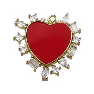 copper heart pendant pave redstone zircon, gold plated, approx 30mm