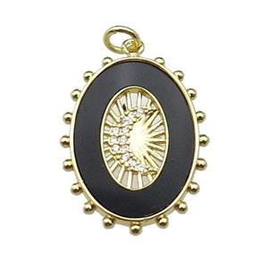 copper oval pendant pave blackstone zircon, moon, gold plated, approx 19-25mm