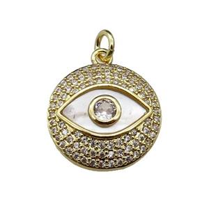 copper circle Eye pendant pave shell zircon, gold plated, approx 17mm dia