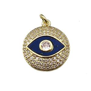 copper circle Eye pendant pave lapis zircon, gold plated, approx 17mm dia