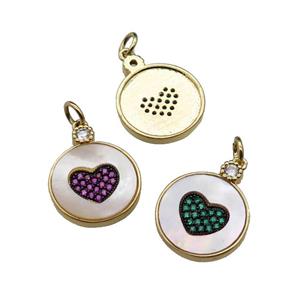 mixed copper circle Heart pendant pave shell zircon, gold plated, approx 15mm