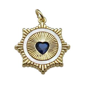 copper Sun pendant pave shell blue zircon heart, gold plated, approx 20mm