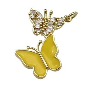 copper Butterfly pendant pave zircon, brown enamel, gold plated, approx 17-28mm