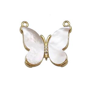 copper butterfly pendant pave shell, 2loops, gold plated, approx 16-20mm