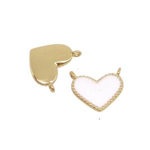 copper Heart pendant with white enamel, 2loops, gold plated, approx 8-10mm