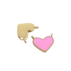 copper Heart pendant with pink enamel, 2loops, gold plated, approx 8-10mm