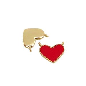 copper Heart pendant with red enamel, 2loops, gold plated, approx 8-10mm