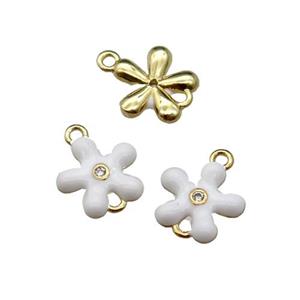 copper flower connector with white enamel, gold plated, approx 9mm