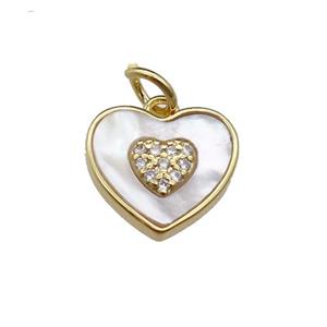 copper Heart pendant pave shell zircon, gold plated, approx 12mm
