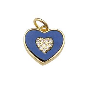 copper Heart pendant pave lapis zircon, gold plated, approx 12mm