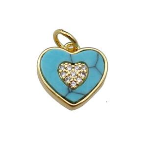 copper Heart pendant pave turquoise zircon, gold plated, approx 12mm