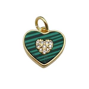 copper Heart pendant pave malachite zircon, gold plated, approx 12mm