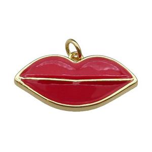 copper Lip pendant, red enamel, gold plated, approx 12-25mm