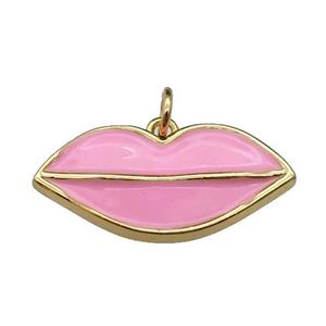 copper Lip pendant, pink enamel, gold plated, approx 12-25mm