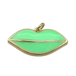 copper Lip pendant, green enamel, gold plated, approx 12-25mm